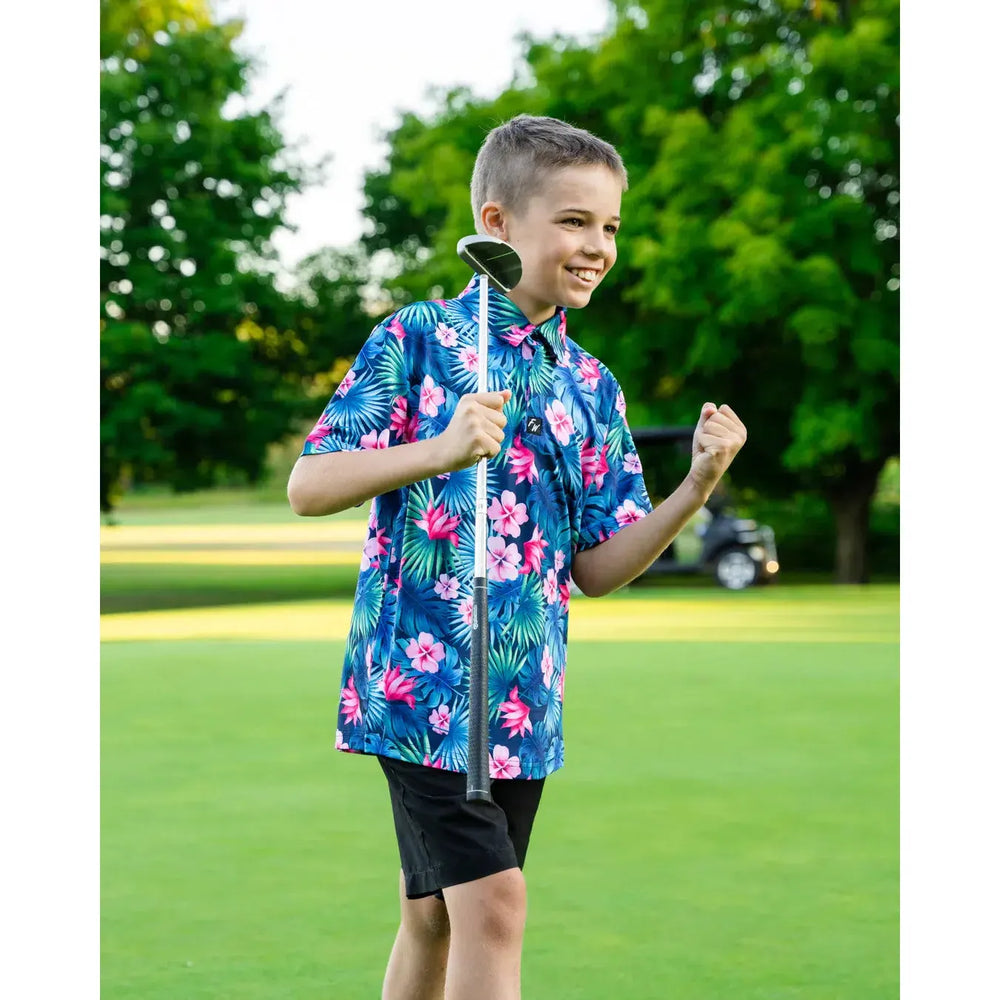polo de golf junior full wedge tropic birdie fleurs porté